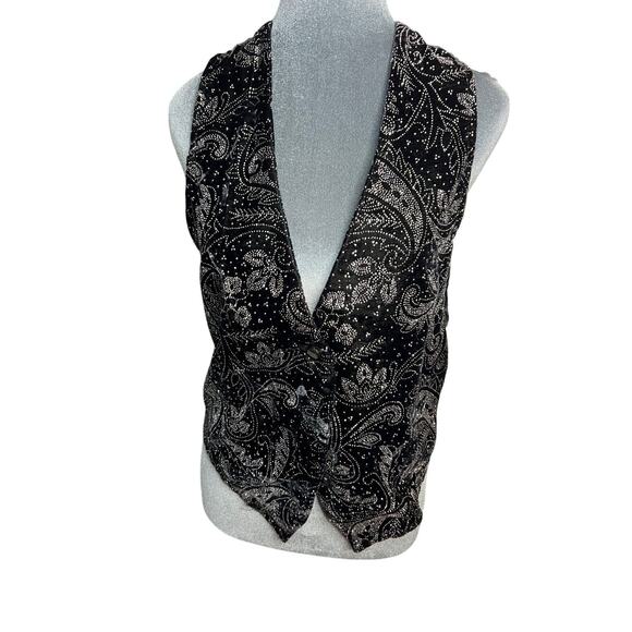 Copy Cats Vintage Velvet Vest Glitter Floral Women's SM 90's Sparkle Black - Picture 1 of 9